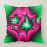 Fractal: Green Flowers and Pink Ribbons Pillow pillows