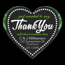 Fractal Green Forest Peacock Thank You Heart stickers