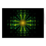 Fractal Green Square Cross Pattern Card