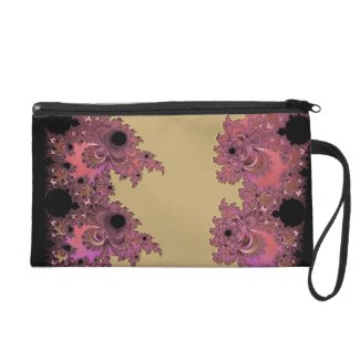 Fractal in Pink Black and Metallic Gold Wristlet Purses