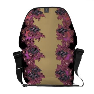 Fractal in Pink Black and Metallic Gold Messenger Bags