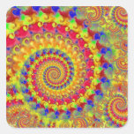 Fractal loco amarillo calcomanias cuadradas