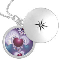 Fractal Love Hearts Round Locket necklaces