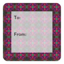 Fractal Pattern pink green purple Gift Tag Square Sticker