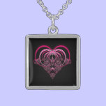 Fractal: Pink Heart on Black necklaces