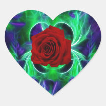 Fractal purple geen and red rose heart stickers