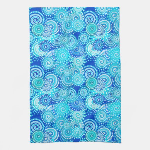 Fractal swirl pattern, cobalt blue hand towels
