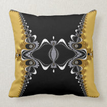 Fractal Waves Gold+Black Art Cushion pillows