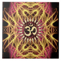 Fractal Webs of Gold Aum Ceramic Tile tiles