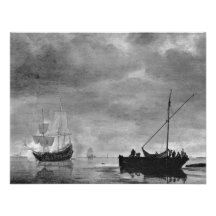 Fragata y barco de pesca en los mares tranquilos p invitacion personal 