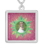 Frame with Christmas Trees on pink bg Custom Jewelry