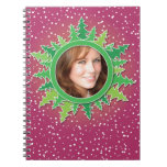Frame with Christmas Trees on pink bg Spiral Notebook