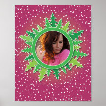 Frame with Christmas Trees on pink bg Print