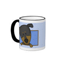 Framed Cartoon Doberman Pinscher Mug by MenagerieMayhem Framed Cartoon Doberman Pinscher Mug
