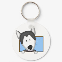 Framed Cartoon Siberian Husky Keychain by MenagerieMayhem Framed Cartoon Siberian Husky Keychain