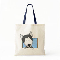 Framed Cartoon Siberian Husky Tote Bag by MenagerieMayhem Framed Cartoon Siberian Husky Tote Bag