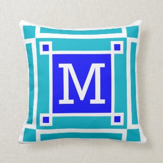 Framed Custom Monogrammed Solid Color Blue Throw Pillows