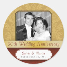 Framed Damask Golden (50th) Anniversary sticker