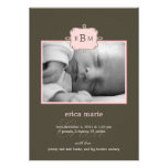 Framed Initials Birth Announcement - Pink/Gray invitations