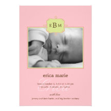 Framed Initials Birth Announcement - Pink/Lime