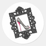 Framed Reptile Stiletto Logo Round Stickers