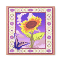Framed Sunflower and Butterfly Magnet