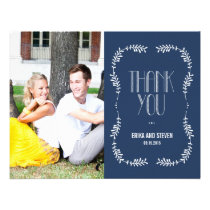 Framing Leaves Wedding Photo Thank You Card Navy