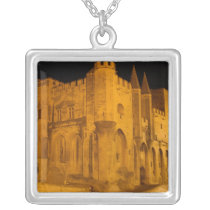France, Avignon, Provence, Papal Palace at night 2 Custom Necklace