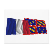 France & Bourgogne waving flags Postcards
