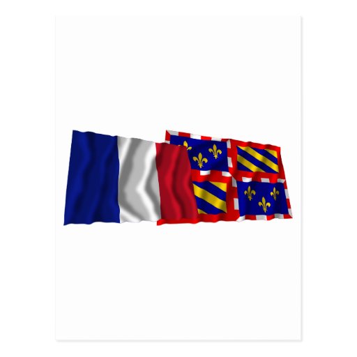 France & Bourgogne waving flags Postcards