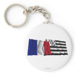 France &amp; Bretagne waving flags Key Chains