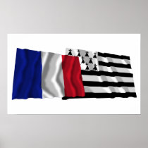 France & Bretagne waving flags Print