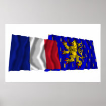 France & Franche-Comté waving flags Poster