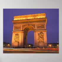 France, Paris, Arc de Triomphe at dusk. Print
