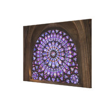 France, Paris. Interior detail of stained glass Stretched Canvas Print