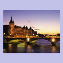 France, Paris, River Seine and Conciergerie at postcards