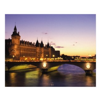 France, Paris, River Seine and Conciergerie at Print