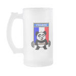 This cute bodybuilding panda loves weightlifting. He stands in front of a large flag of France. Look how easy he lifts that heavy barbell loaded with weight plates. This design is too cute. Great gifts here for anyone from France who loves weightlifting.