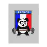 This cute bodybuilding panda loves weightlifting. He stands in front of a large flag of France. Look how easy he lifts that heavy barbell loaded with weight plates. This design is too cute. Great gifts here for anyone from France who loves weightlifting.