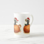 Frances Brundage: Black Cat, Pumpkin and a Boy Bone China Mugs