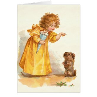 Frances Brundage Cute Victorian Girl and Terrier Card