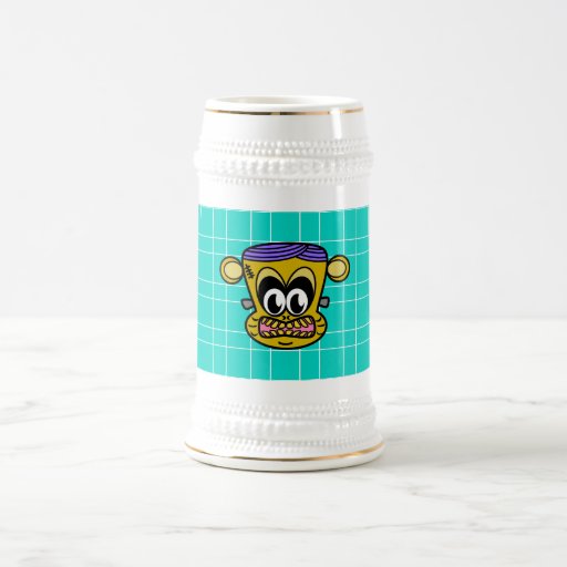 Frankenstein monkey on blue tile background mug
