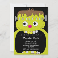 Frankenstein Monster Face Halloween Party Invite