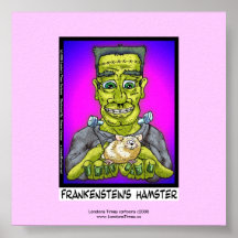 Frankenstein's Hamster Funny Cartoon Poster