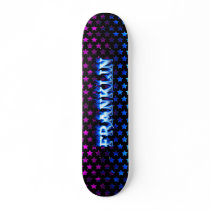 Franklin skateboard blue fire and flames design.