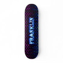 Franklin skateboard blue fire and flames design.