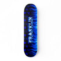 Franklin skateboard blue fire and flames design.