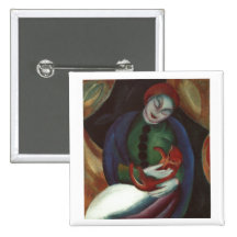 Franz Marc - Girl w/ Cat 1912 red kitty Female Kat Pinback Button