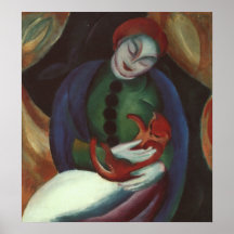 Franz Marc - Girl w/ Cat 1912 red kitty Female Kat Poster