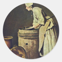 Frau Scrubbing Dishes By Jean-Baptiste Siméon Char Stickers